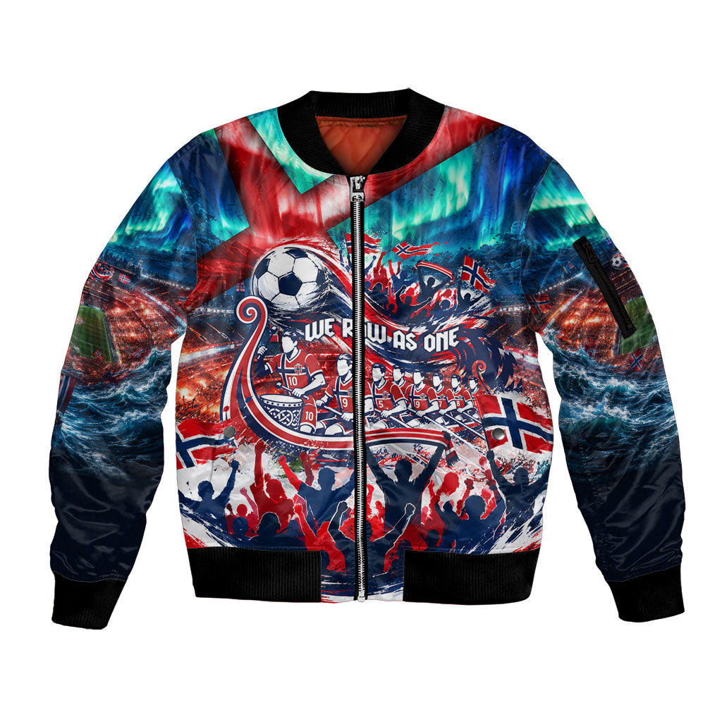 Norway Football Viking Row Sleeve Zip Bomber Jacket Viking Shield Aurora Borealis Dynamic Art