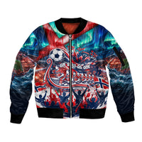 Norway Football Viking Row Sleeve Zip Bomber Jacket Viking Shield Aurora Borealis Dynamic Art