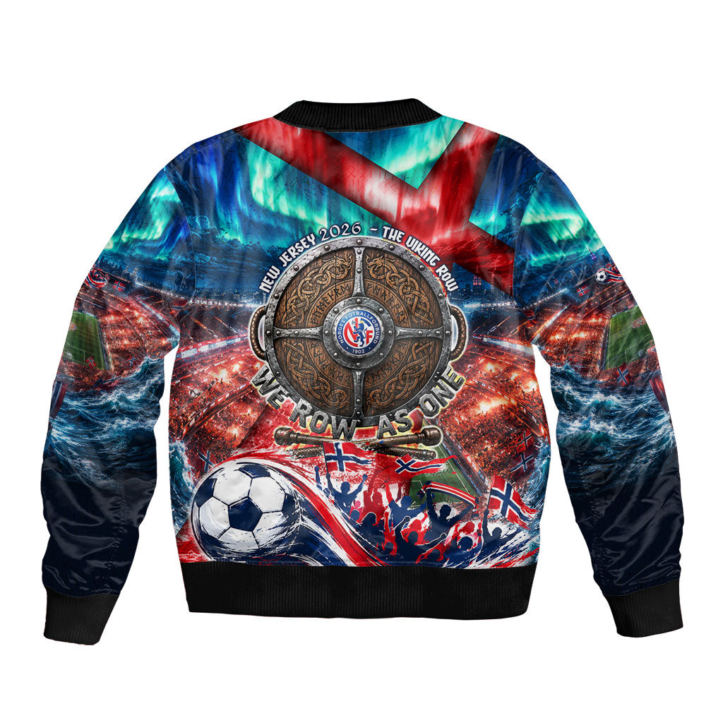 Norway Football Viking Row Sleeve Zip Bomber Jacket Viking Shield Aurora Borealis Dynamic Art