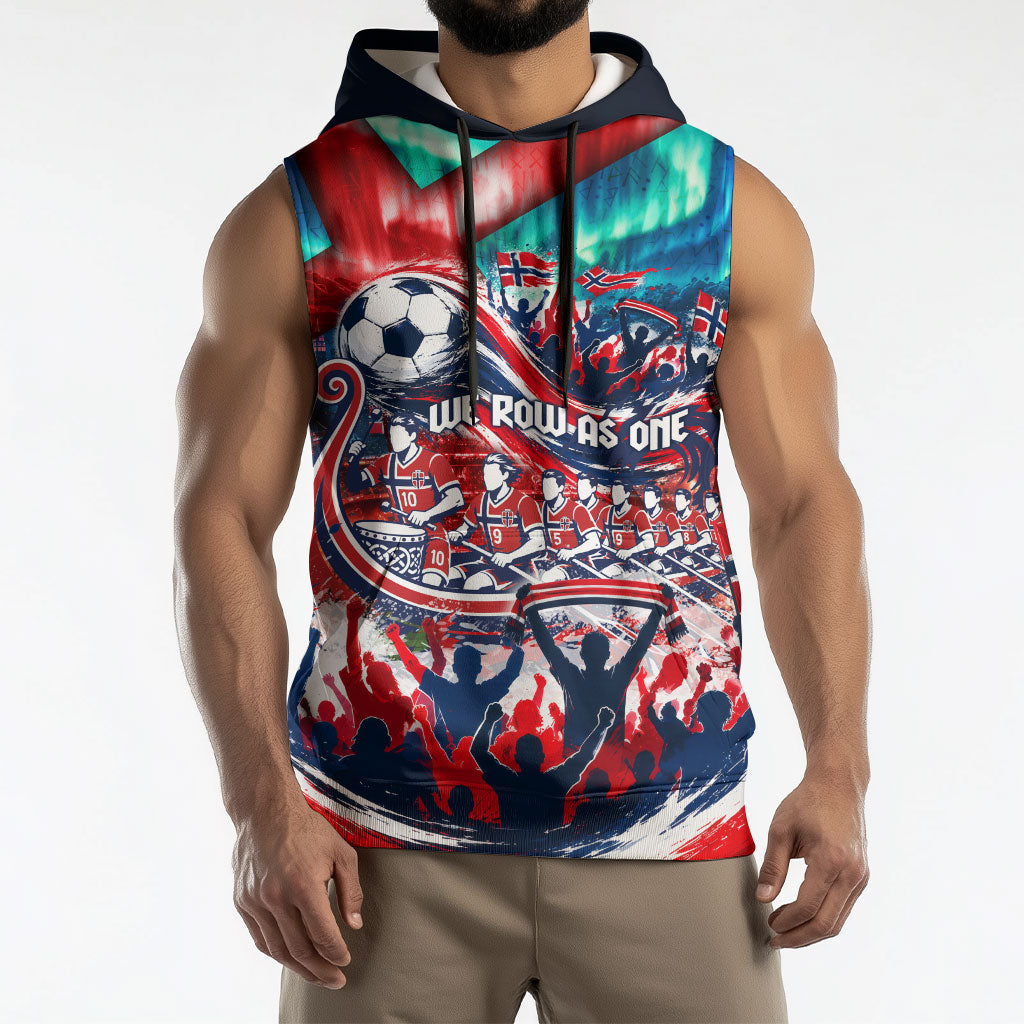 Norway Football Viking Row Sleeveless Hoodie Viking Shield Aurora Borealis Dynamic Art