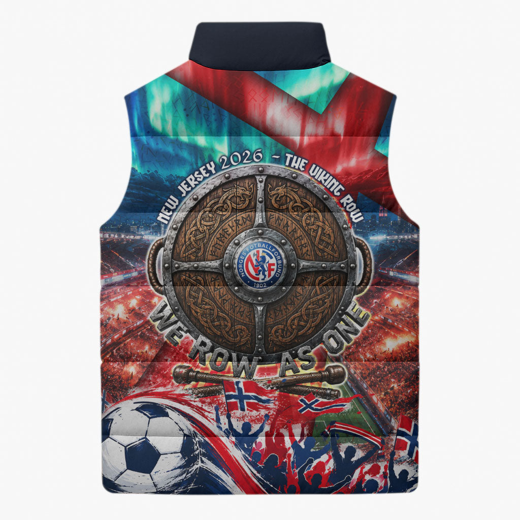 Norway Football Viking Row Sleeveless Puffer Jacket Viking Shield Aurora Borealis Dynamic Art