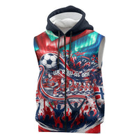 Norway Football Viking Row Sleeveless Zip Hoodie Viking Shield Aurora Borealis Dynamic Art