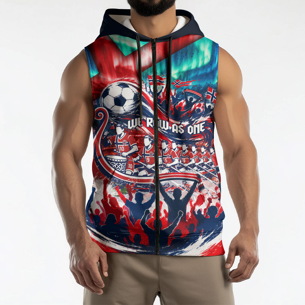 Norway Football Viking Row Sleeveless Zip Hoodie Viking Shield Aurora Borealis Dynamic Art