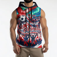 Norway Football Viking Row Sleeveless Zip Hoodie Viking Shield Aurora Borealis Dynamic Art