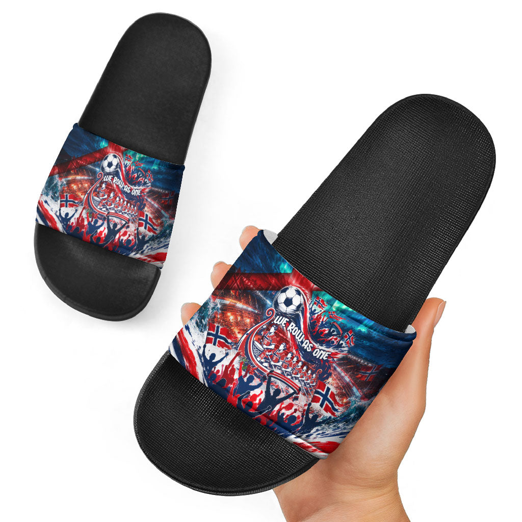 Norway Football Viking Row Slide Sandals Viking Shield Aurora Borealis Dynamic Art