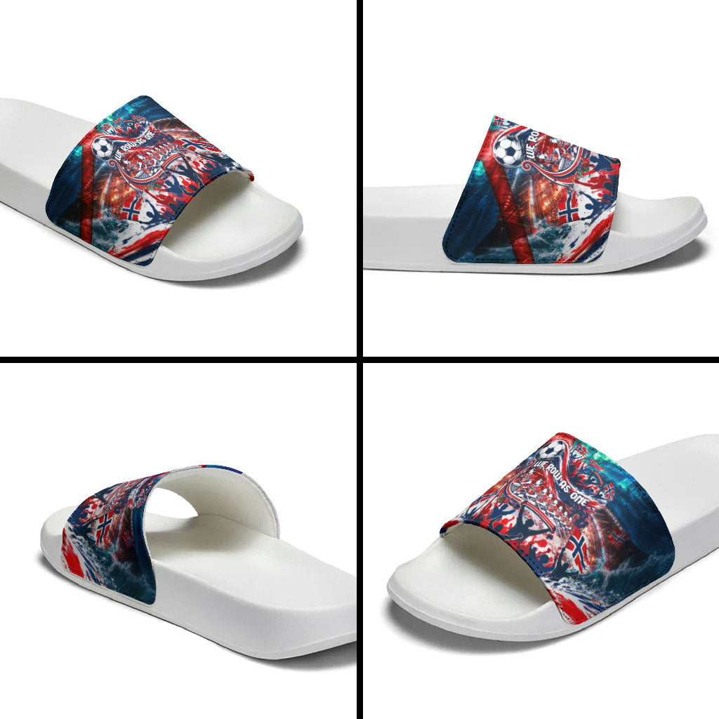 Norway Football Viking Row Slide Sandals Viking Shield Aurora Borealis Dynamic Art