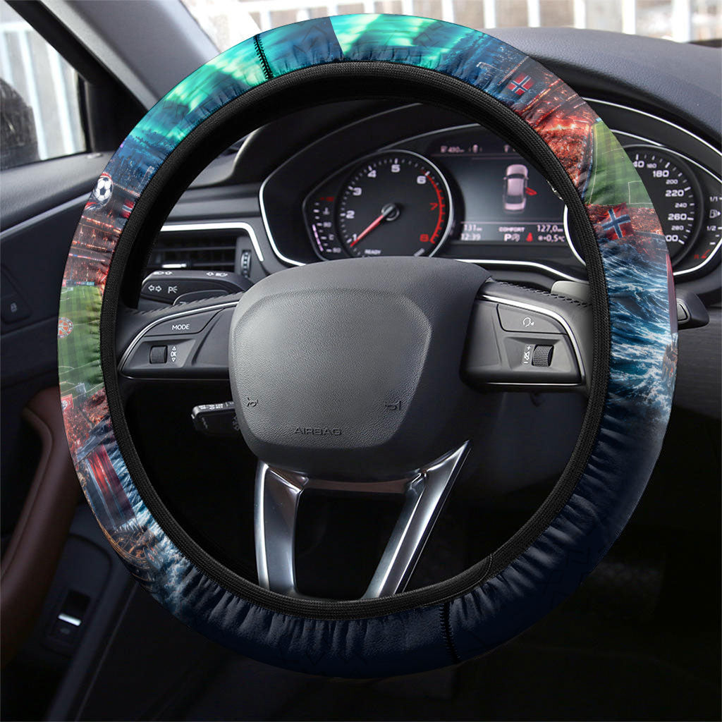 Norway Football Viking Row Steering Wheel Cover Viking Shield Aurora Borealis Dynamic Art