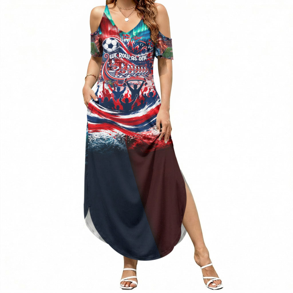 Norway Football Viking Row Summer Maxi Dress Viking Shield Aurora Borealis Dynamic Art