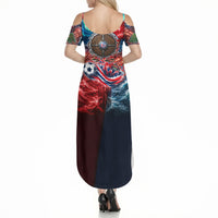 Norway Football Viking Row Summer Maxi Dress Viking Shield Aurora Borealis Dynamic Art