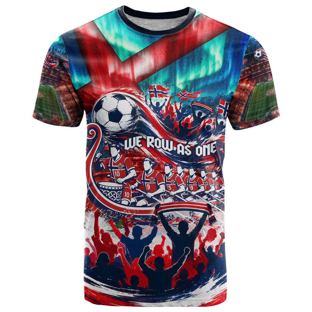 Norway Football Viking Row T Shirt Viking Shield Aurora Borealis Dynamic Art