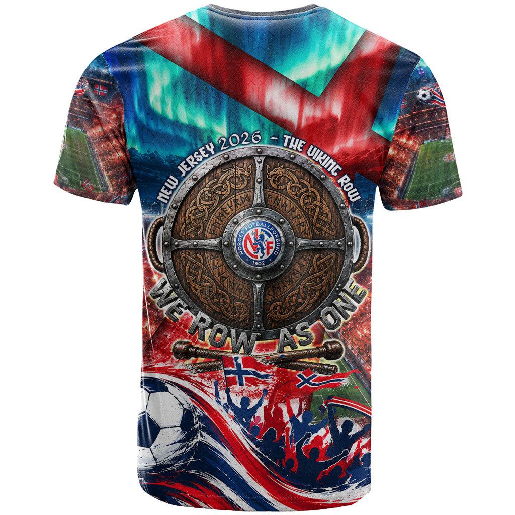 Norway Football Viking Row T Shirt Viking Shield Aurora Borealis Dynamic Art