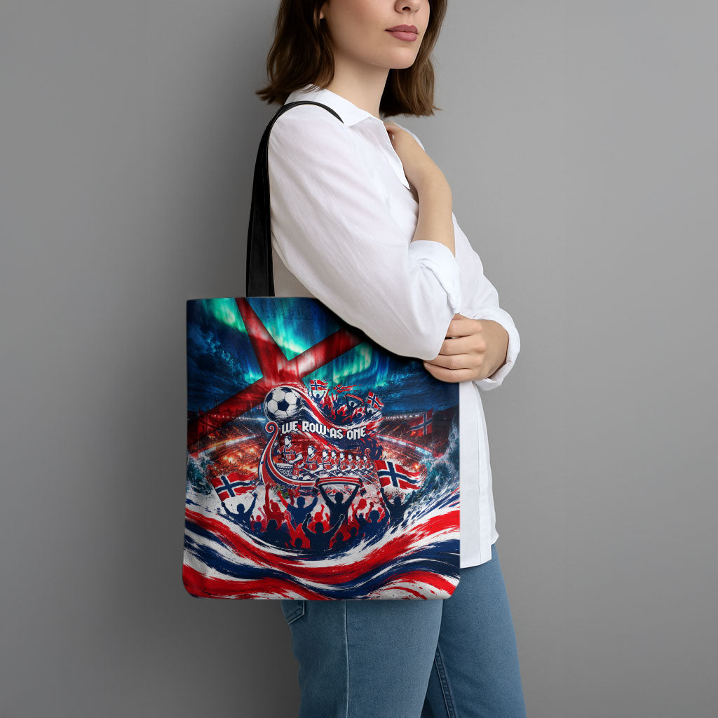 Norway Football Viking Row Tote Bag Viking Shield Aurora Borealis Dynamic Art