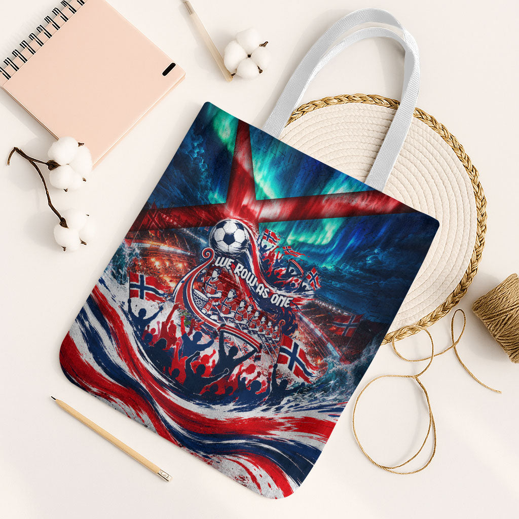 Norway Football Viking Row Tote Bag Viking Shield Aurora Borealis Dynamic Art