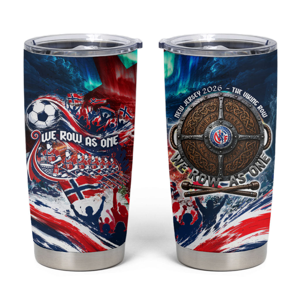 Norway Football Viking Row Tumbler Cup Viking Shield Aurora Borealis Dynamic Art