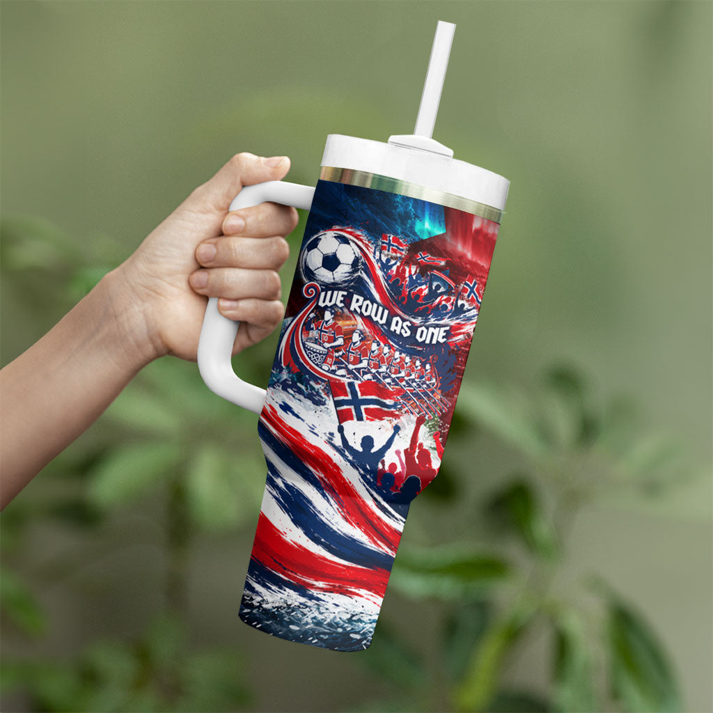 Norway Football Viking Row Tumbler With Handle Viking Shield Aurora Borealis Dynamic Art