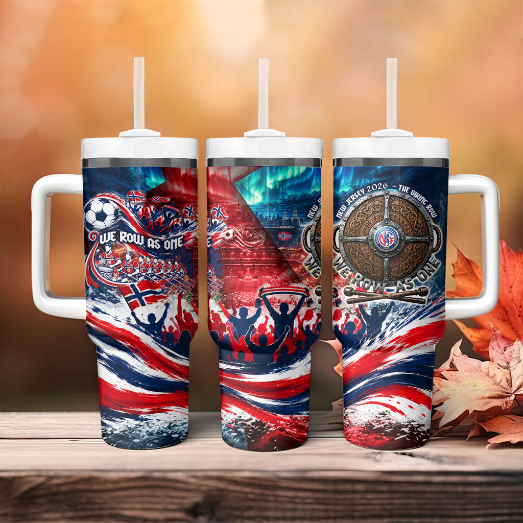 Norway Football Viking Row Tumbler With Handle Viking Shield Aurora Borealis Dynamic Art