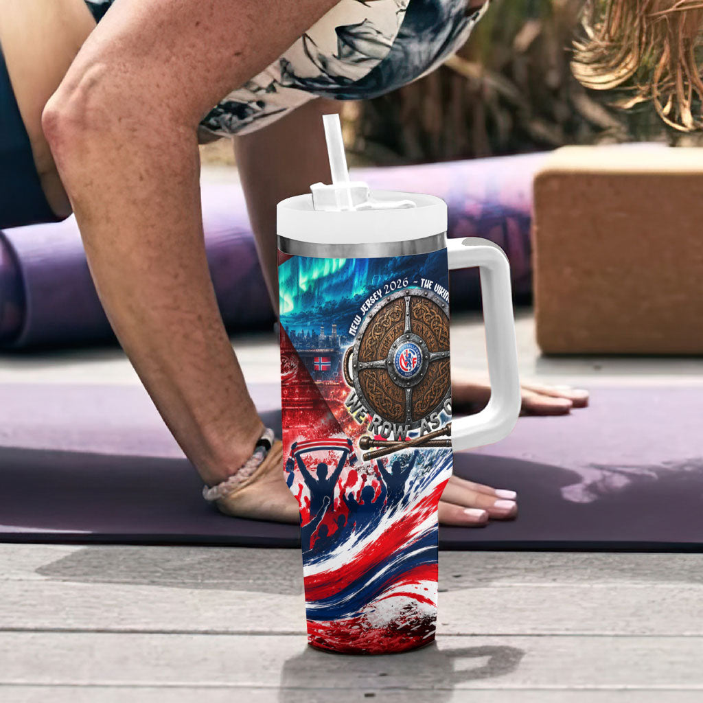 Norway Football Viking Row Tumbler With Handle Viking Shield Aurora Borealis Dynamic Art