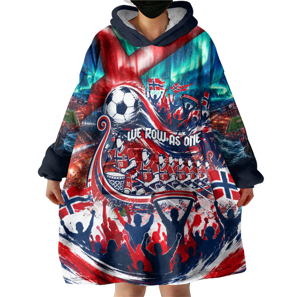Norway Football Viking Row Wearable Blanket Hoodie Viking Shield Aurora Borealis Dynamic Art