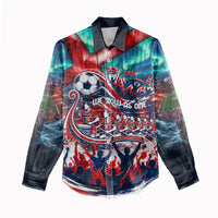 Norway Football Viking Row Women Casual Shirt Viking Shield Aurora Borealis Dynamic Art