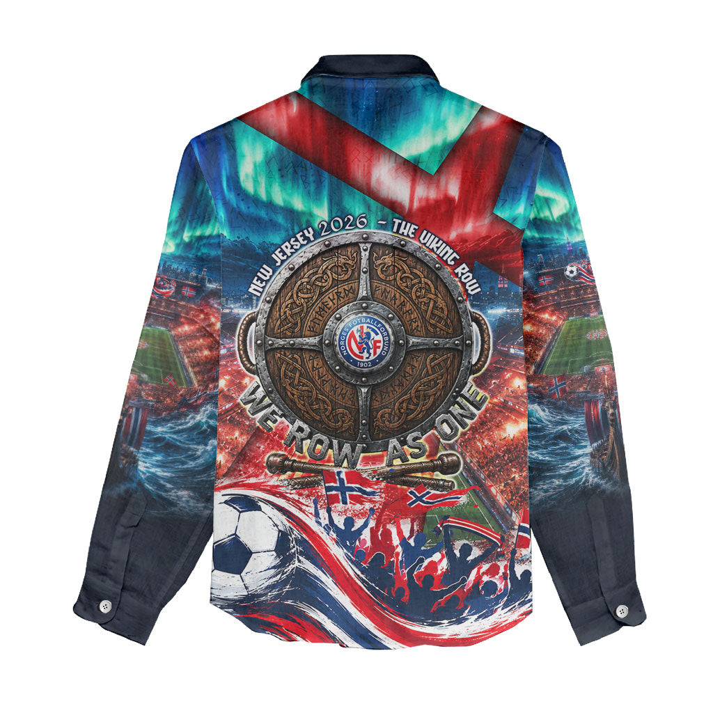 Norway Football Viking Row Women Casual Shirt Viking Shield Aurora Borealis Dynamic Art