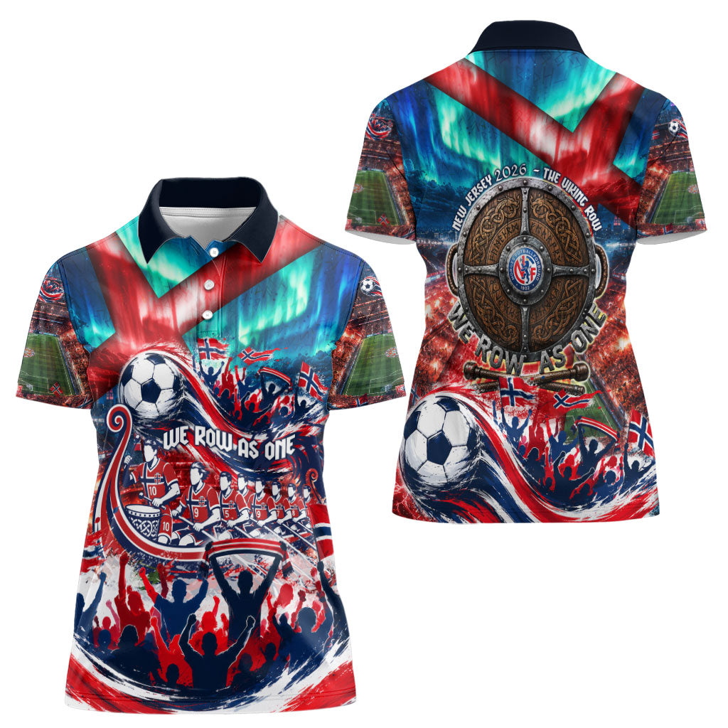 Norway Football Viking Row Women Polo Shirt Viking Shield Aurora Borealis Dynamic Art