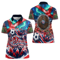 Norway Football Viking Row Women Polo Shirt Viking Shield Aurora Borealis Dynamic Art