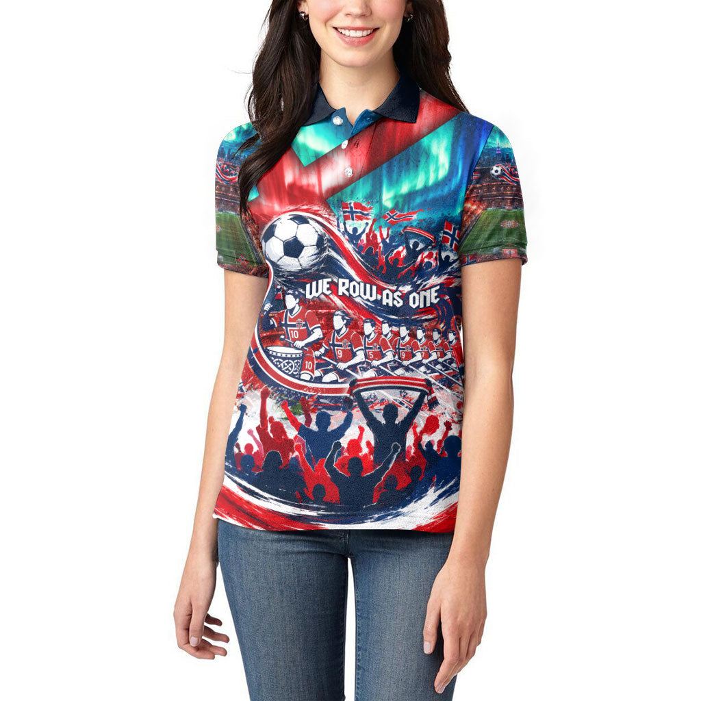 Norway Football Viking Row Women Polo Shirt Viking Shield Aurora Borealis Dynamic Art