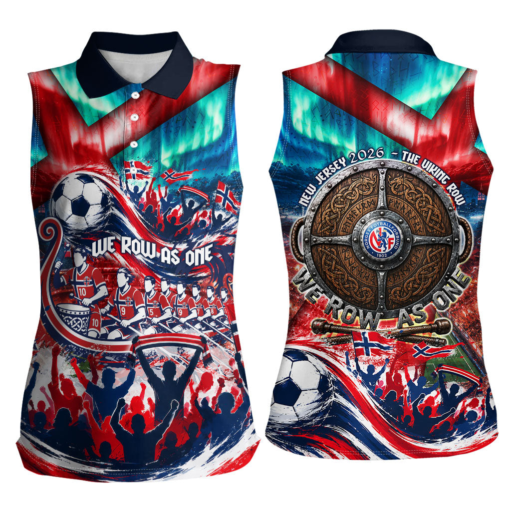 Norway Football Viking Row Women Sleeveless Polo Shirt Viking Shield Aurora Borealis Dynamic Art