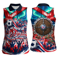 Norway Football Viking Row Women Sleeveless Polo Shirt Viking Shield Aurora Borealis Dynamic Art