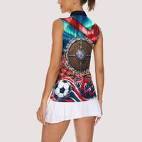 Norway Football Viking Row Women Sleeveless Polo Shirt Viking Shield Aurora Borealis Dynamic Art