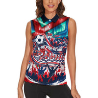Norway Football Viking Row Women Sleeveless Polo Shirt Viking Shield Aurora Borealis Dynamic Art