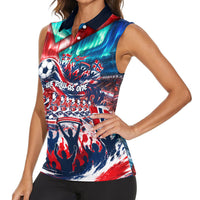 Norway Football Viking Row Women Sleeveless Polo Shirt Viking Shield Aurora Borealis Dynamic Art
