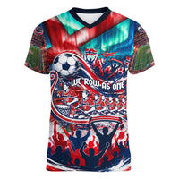 Norway Football Viking Row Women V-Neck T-Shirt Viking Shield Aurora Borealis Dynamic Art