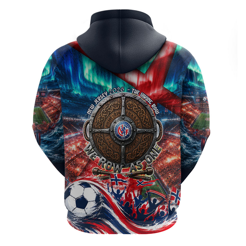 Norway Football Viking Row Zip Hoodie Viking Shield Aurora Borealis Dynamic Art