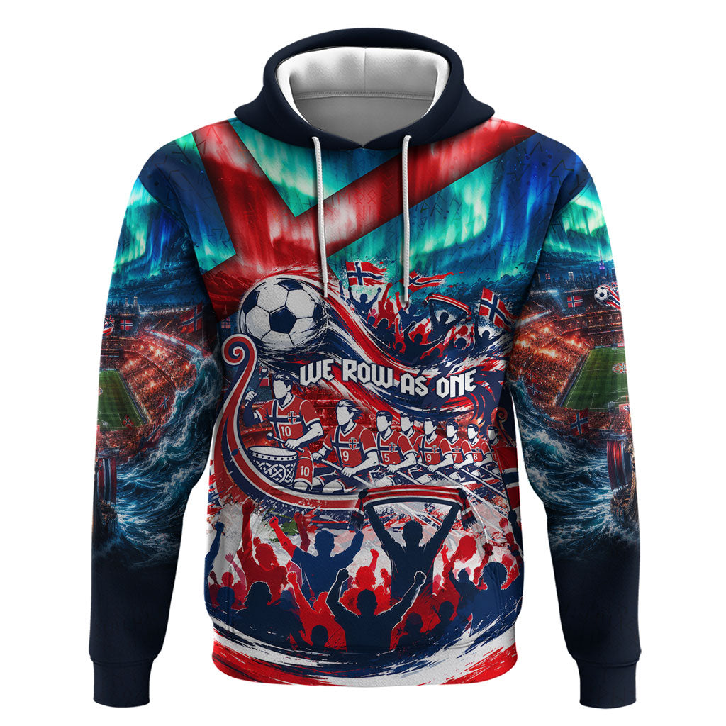 Norway Football Viking Row Zip Hoodie Viking Shield Aurora Borealis Dynamic Art