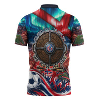 Norway Football Viking Row Zipper Polo Shirt Viking Shield Aurora Borealis Dynamic Art