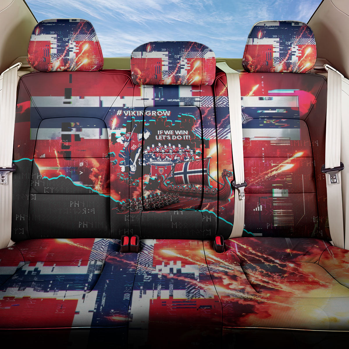 Norway Football Viking Row Back Car Seat Cover Flag Nordic Footballer - If We Win Lets Do It