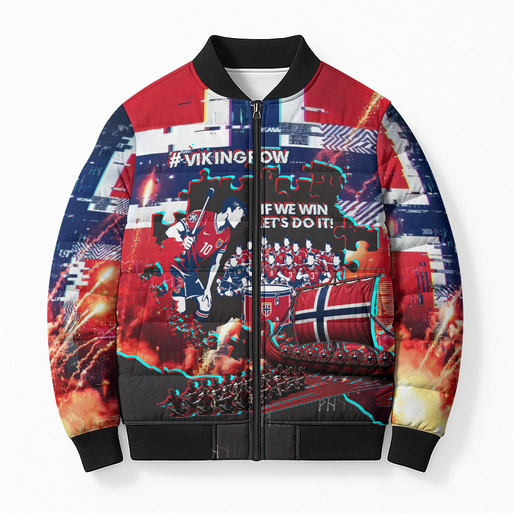 Norway Football Viking Row Bomber Puffer Jacket Flag Nordic Footballer - If We Win Lets Do It