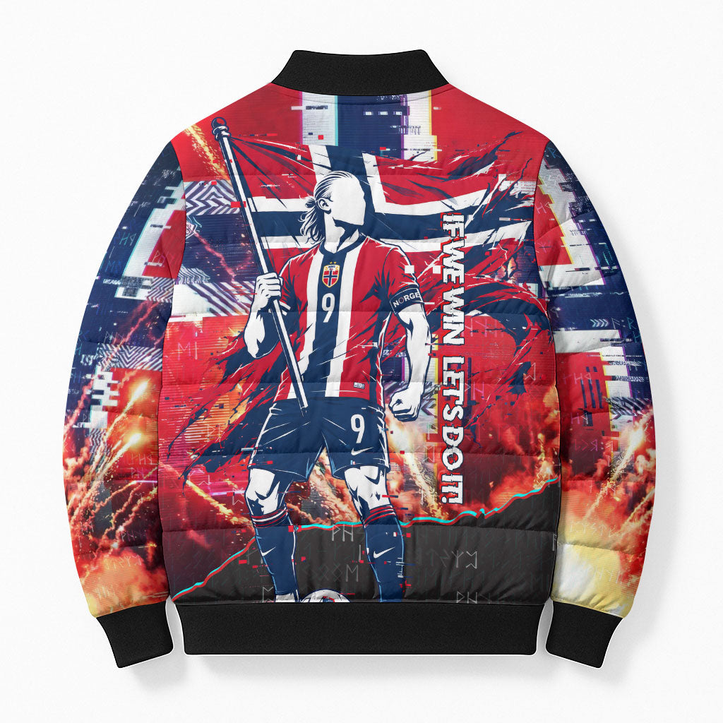 Norway Football Viking Row Bomber Puffer Jacket Flag Nordic Footballer - If We Win Lets Do It