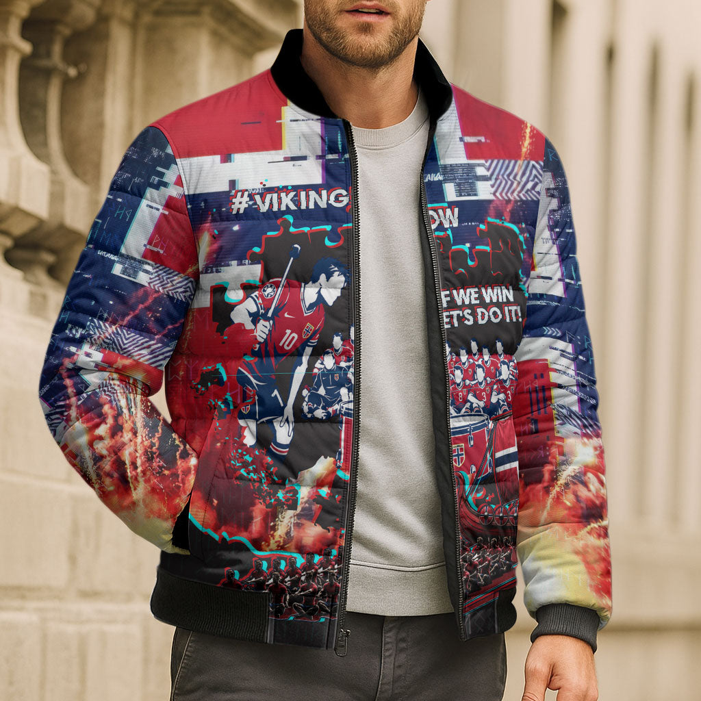 Norway Football Viking Row Bomber Puffer Jacket Flag Nordic Footballer - If We Win Lets Do It