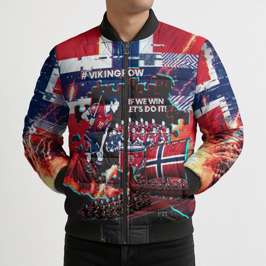 Norway Football Viking Row Bomber Puffer Jacket Flag Nordic Footballer - If We Win Lets Do It