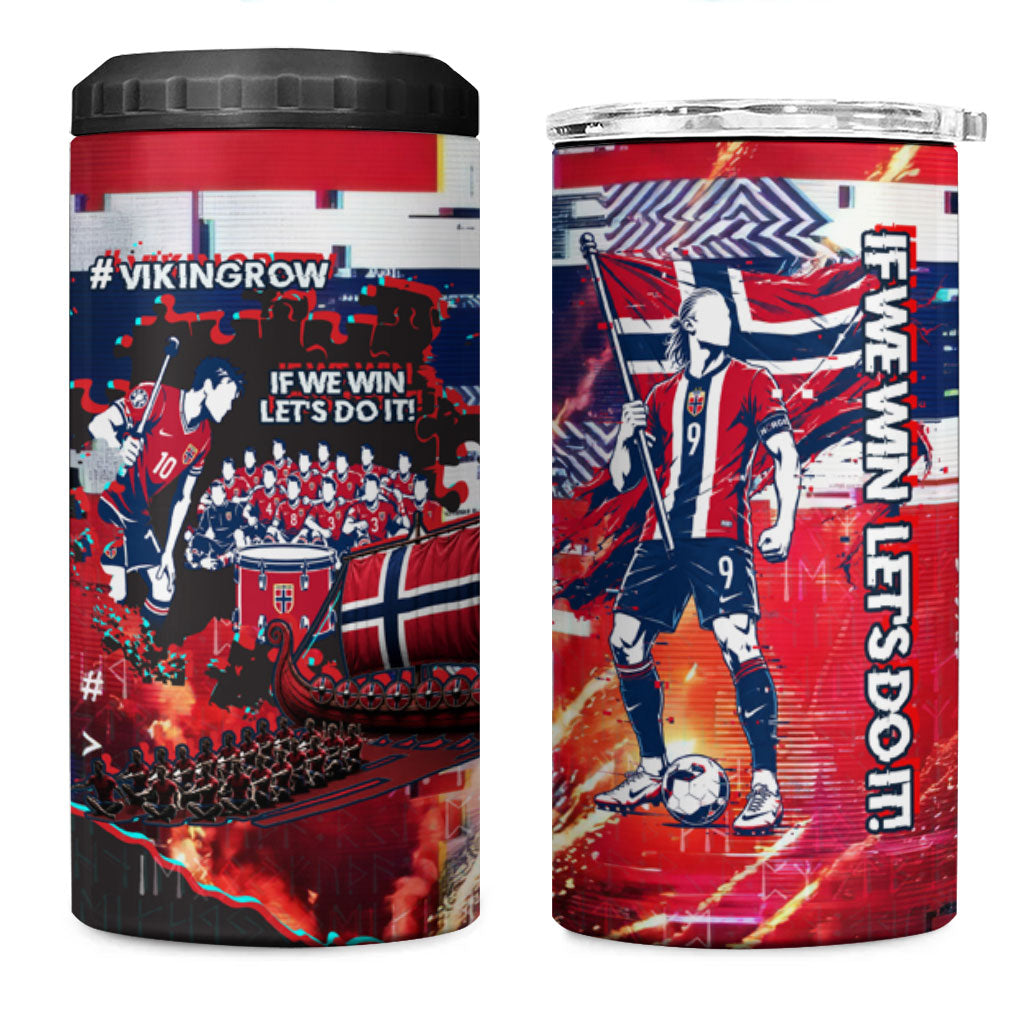 Norway Football Viking Row 4 in 1 Can Cooler Tumbler Flag Nordic Footballer - If We Win Lets Do It