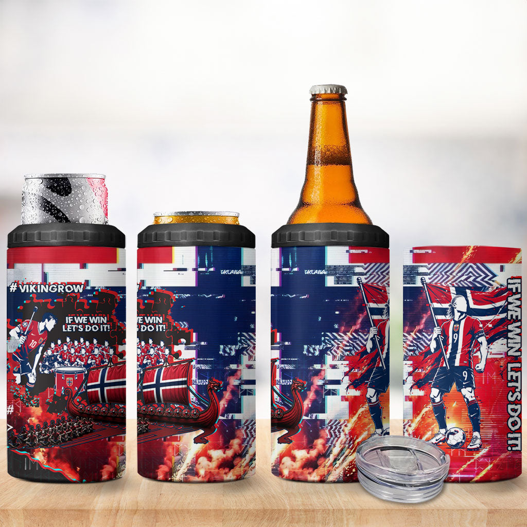Norway Football Viking Row 4 in 1 Can Cooler Tumbler Flag Nordic Footballer - If We Win Lets Do It