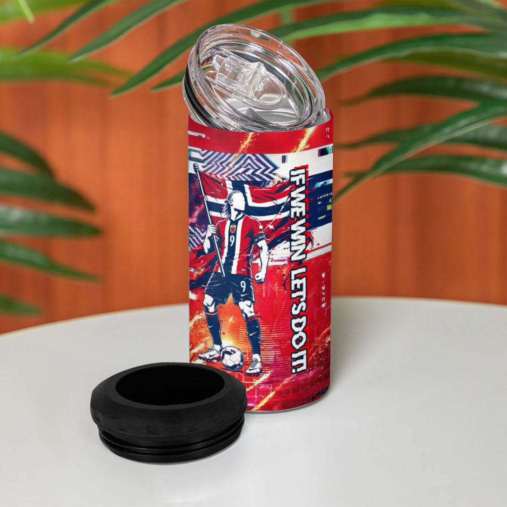 Norway Football Viking Row 4 in 1 Can Cooler Tumbler Flag Nordic Footballer - If We Win Lets Do It