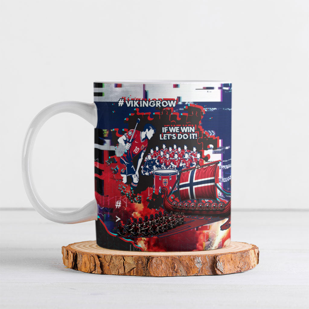 Norway Football Viking Row Ceramic Mug Flag Nordic Footballer - If We Win Lets Do It