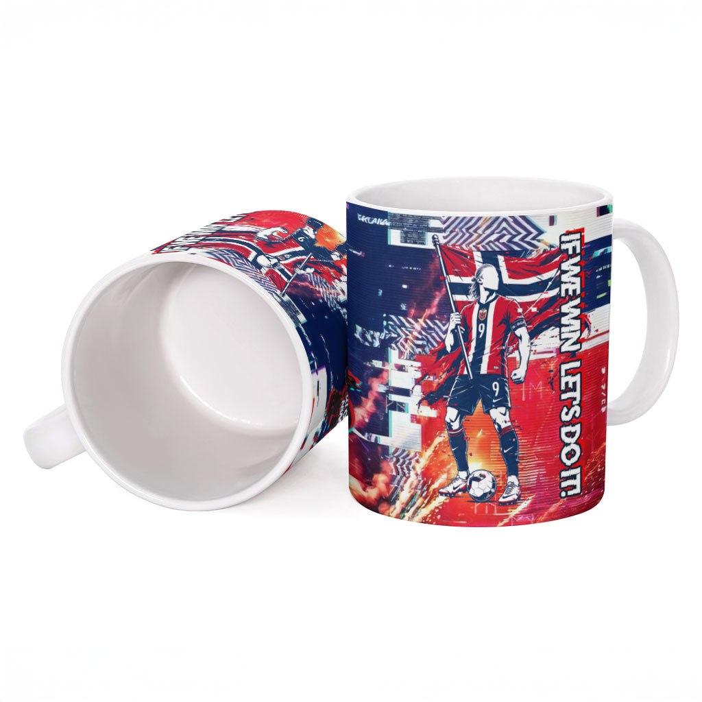 Norway Football Viking Row Ceramic Mug Flag Nordic Footballer - If We Win Lets Do It