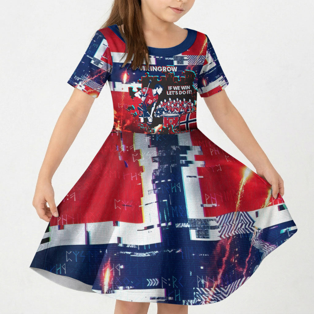 Norway Football Viking Row Kid Short Sleeve Dress Flag Nordic Footballer - If We Win Lets Do It