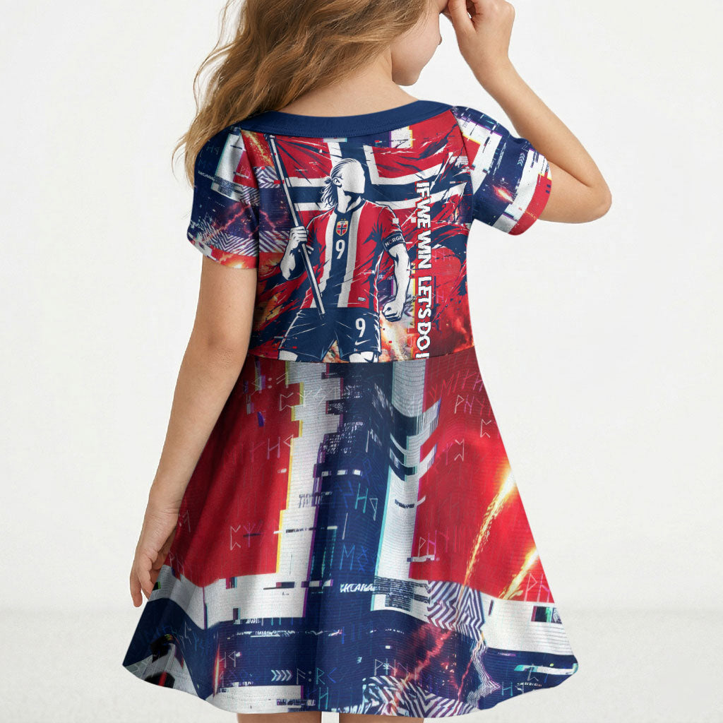 Norway Football Viking Row Kid Short Sleeve Dress Flag Nordic Footballer - If We Win Lets Do It