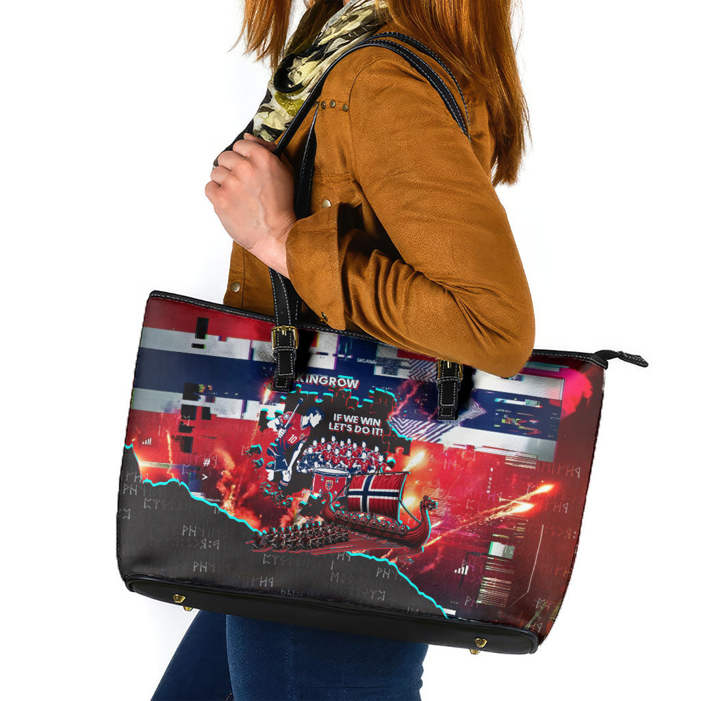 Norway Football Viking Row Leather Tote Bag Flag Nordic Footballer - If We Win Lets Do It