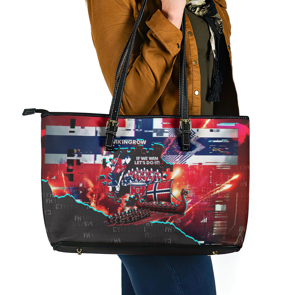 Norway Football Viking Row Leather Tote Bag Flag Nordic Footballer - If We Win Lets Do It